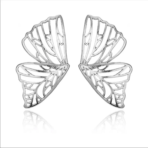 New Silver Hollow Butterfly Statement earrings - Picture 2 of 2